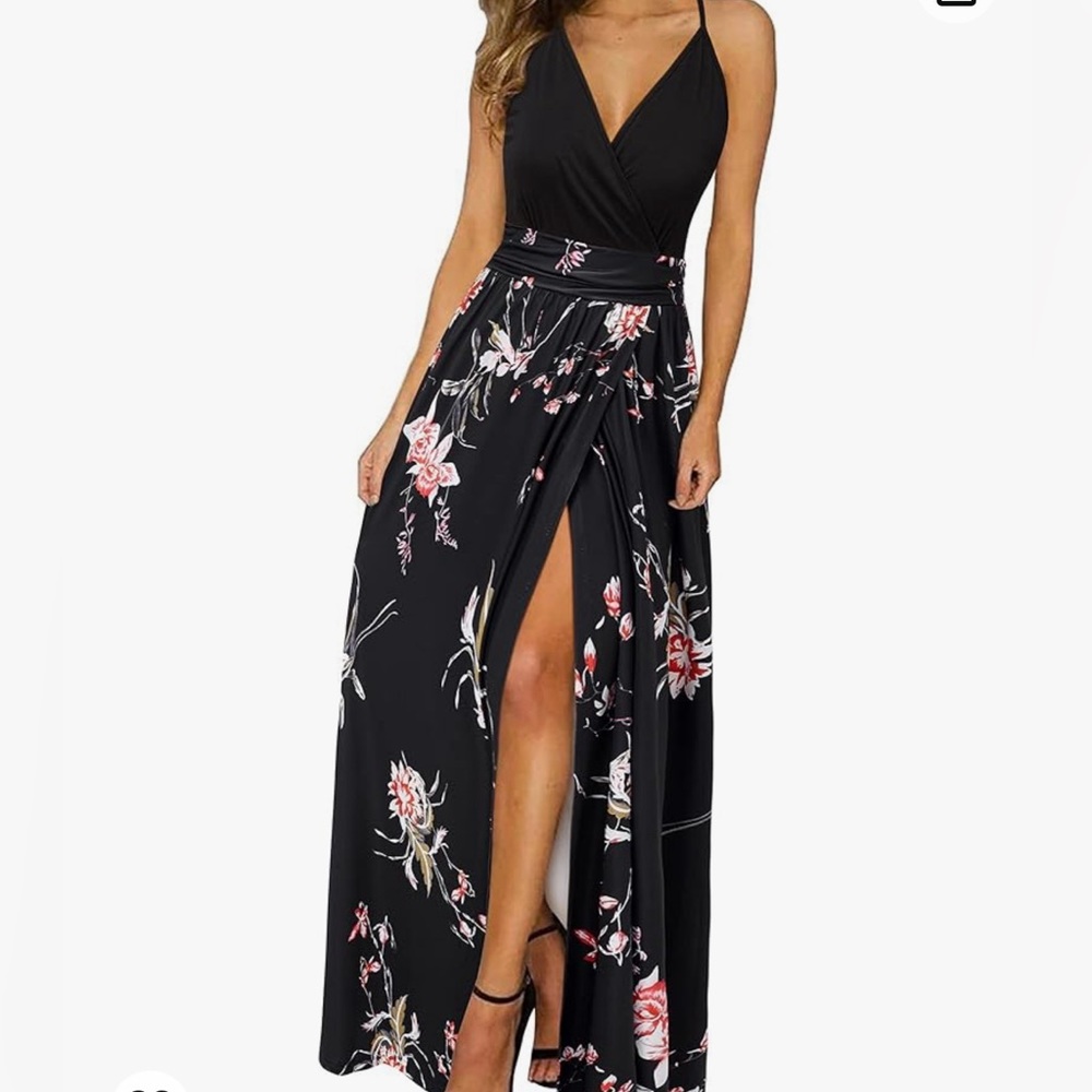 Black floral maxi dress, with slit